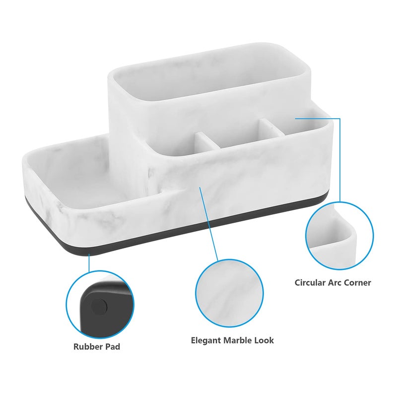 ZCCZ Toothbrush Holder Organizer - Multi-Functional Bathroom Storage for Makeup, Skincare, and Accessories - White Marble Look Countertop Organizer for Sink and Vanity Spaces - Image 4